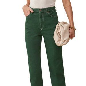 Reformation Cowboy High Rise Straight Jeans in Emerald